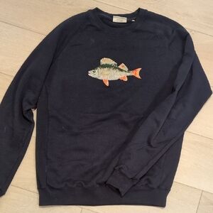Forèt Navy Crewneck Sweater with Fish Embroidery